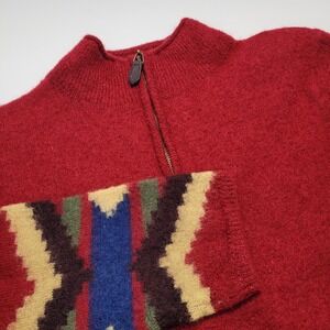 Vintage TimberLea Wool Aztec Sweater‎ 1/4 Zip Size Small Red